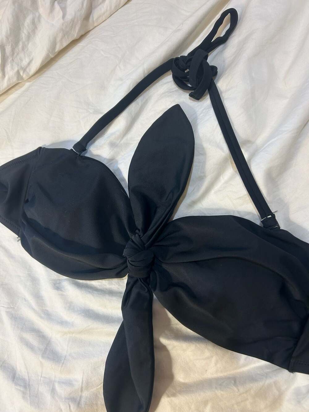 Aerie Bikini Top Size L Black Tie Front Bandeau Swimwear